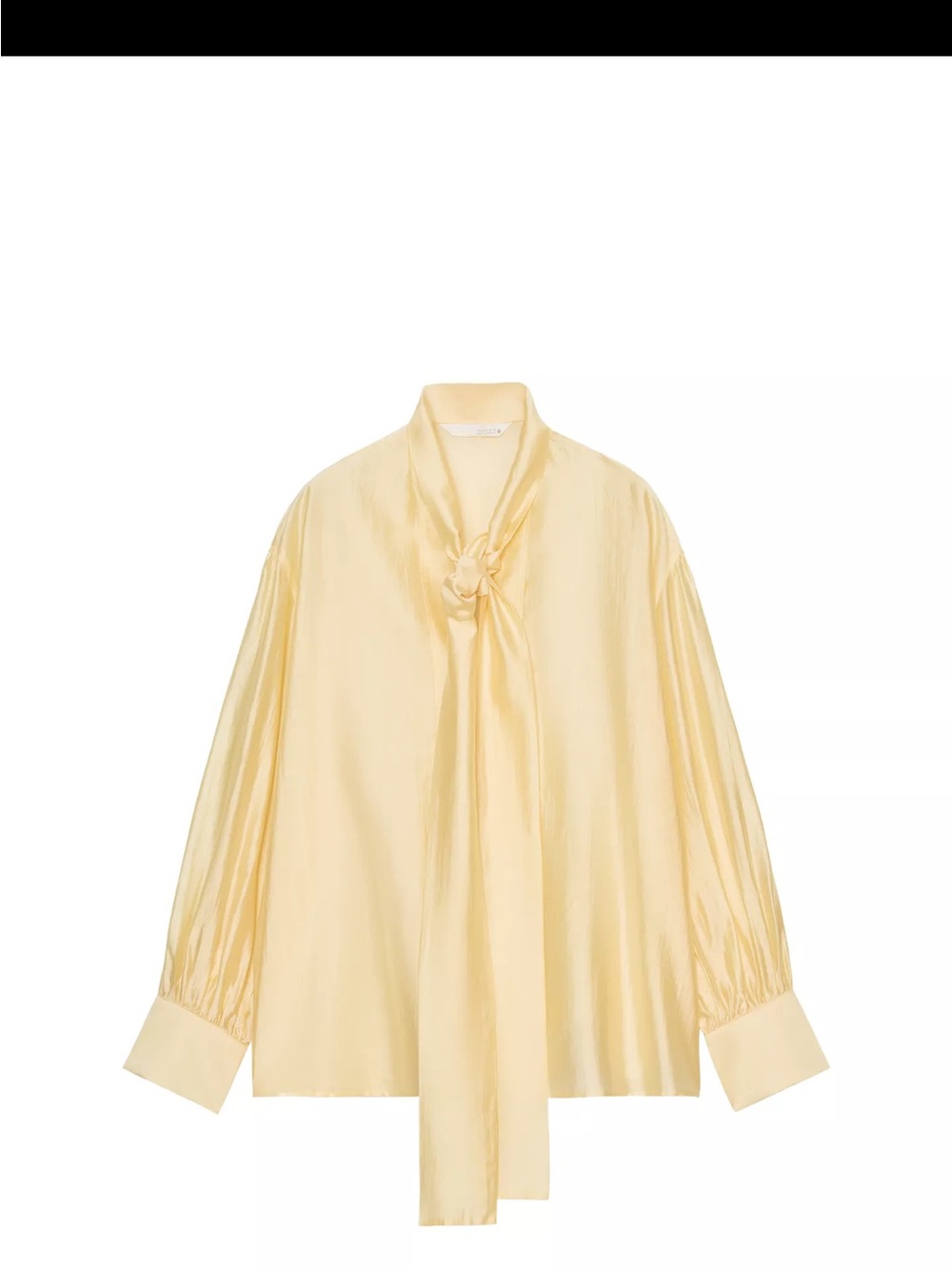 Zara Pale Yellow Tie-Neck Satin Blouse
